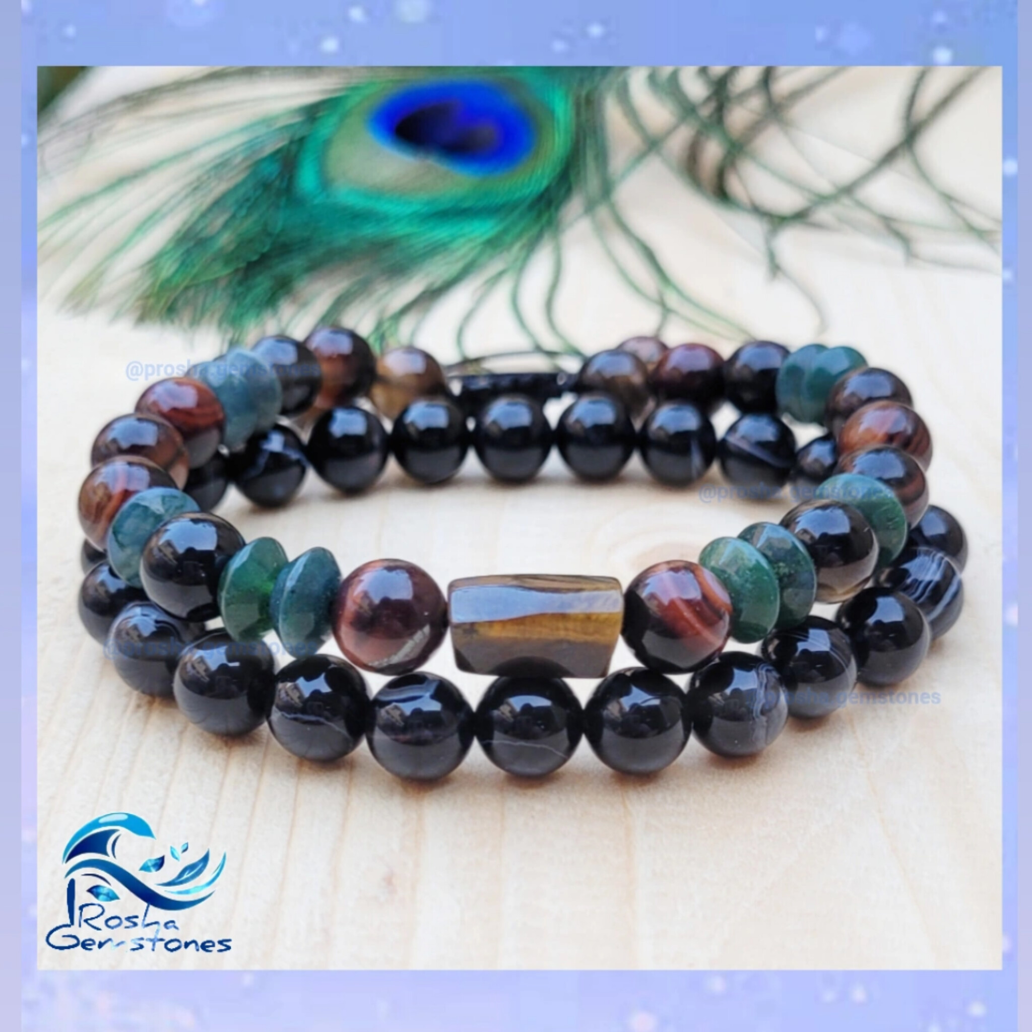 ست دستبند مردانه چشم ببر و عقیق