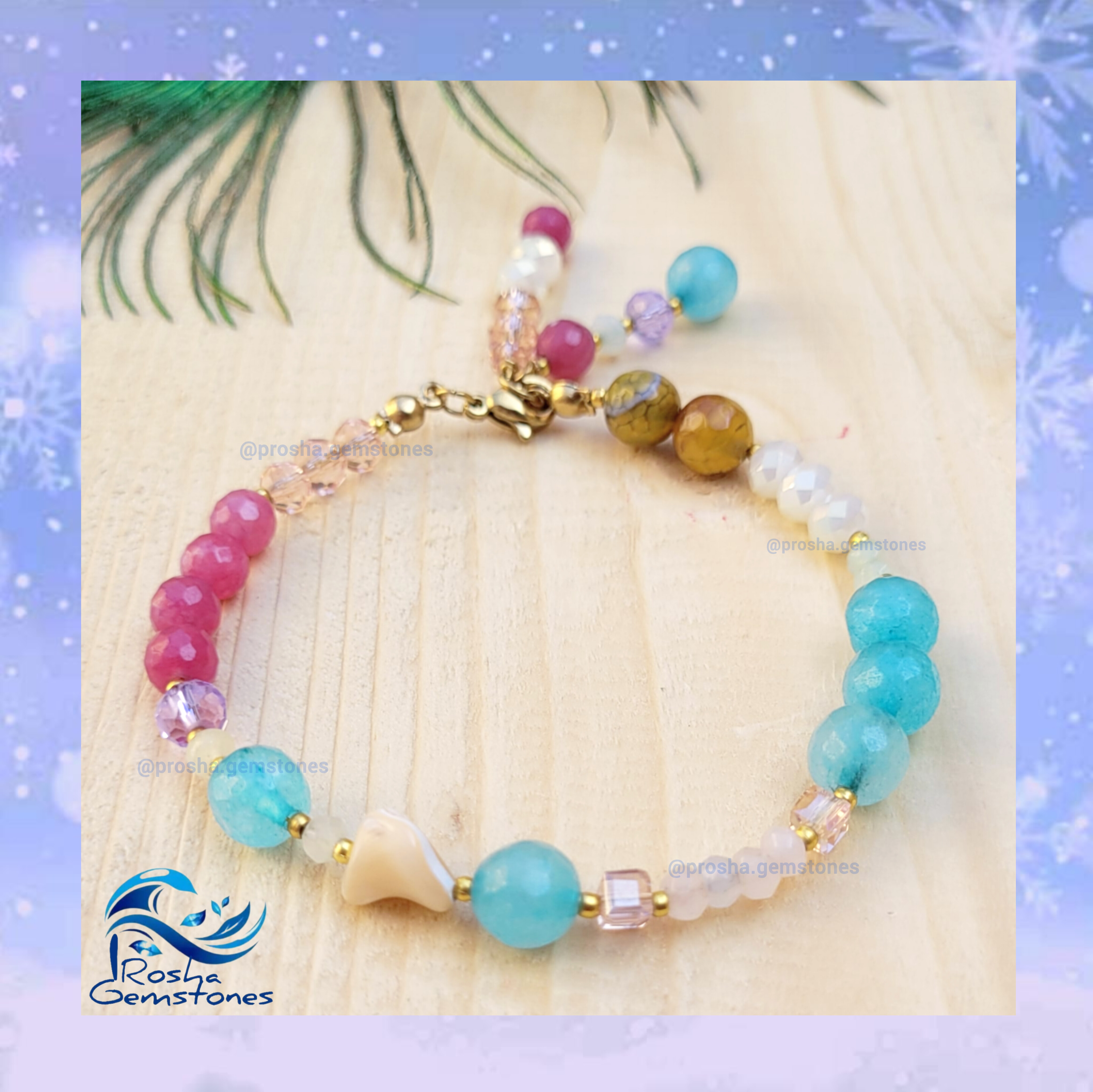 دستبند ترکیبی سنگ و صدف