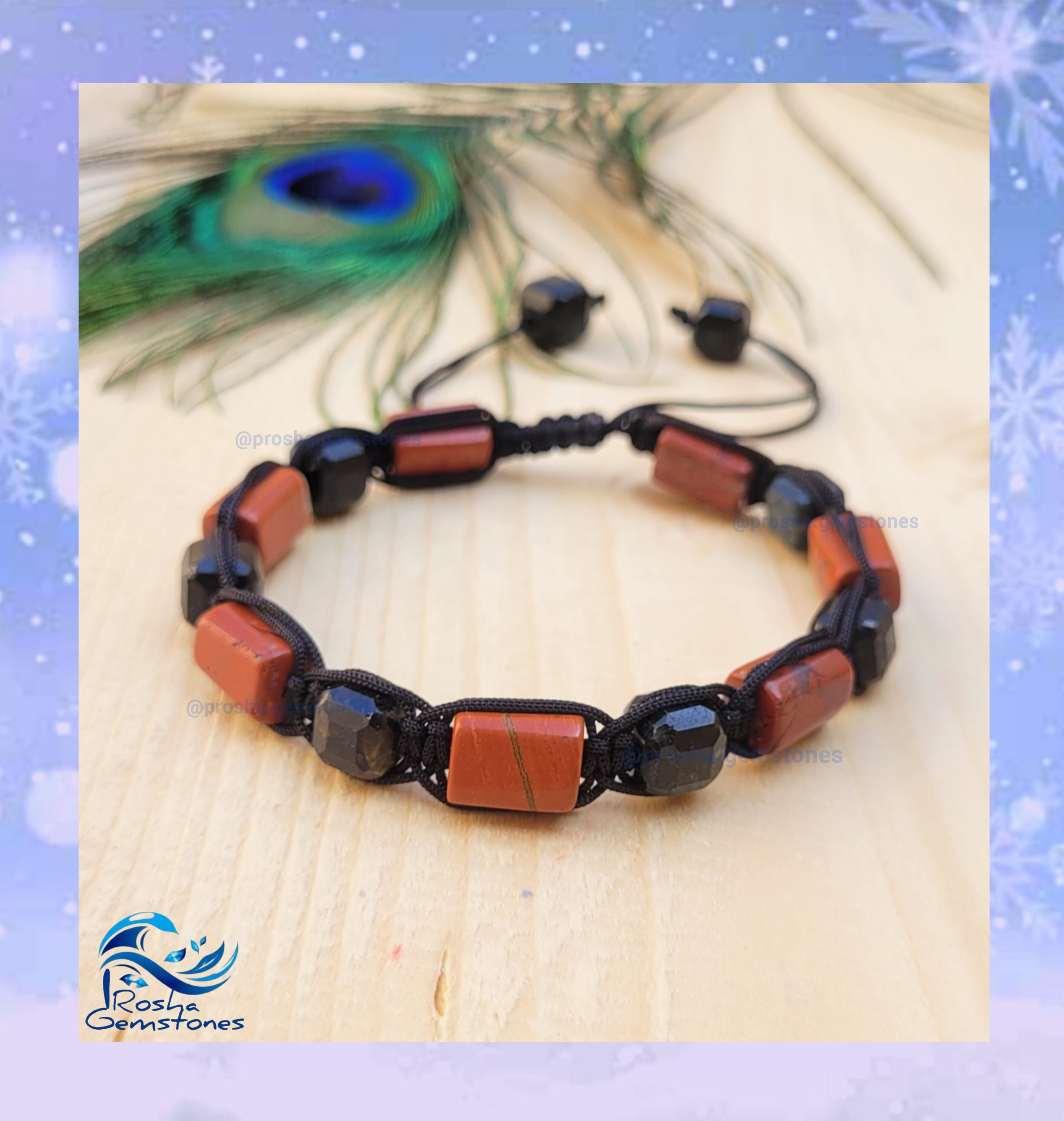دستبند مردانه جاسپر و تورمالین مشکی