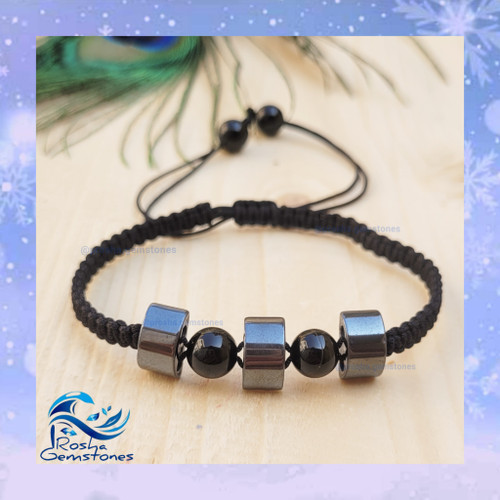 دستبند عقیق مشکی و حدید