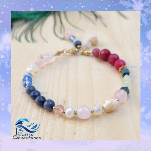 دستبند ترکیبی سنگهای رزکوارتز و جید