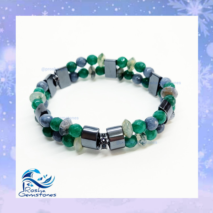 دستبند سنگ عقیق خزه و جید