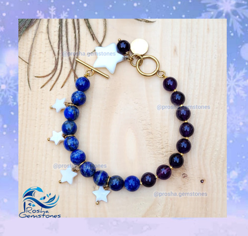 دستبند لاجورد و آمیتیست کیفیت A+